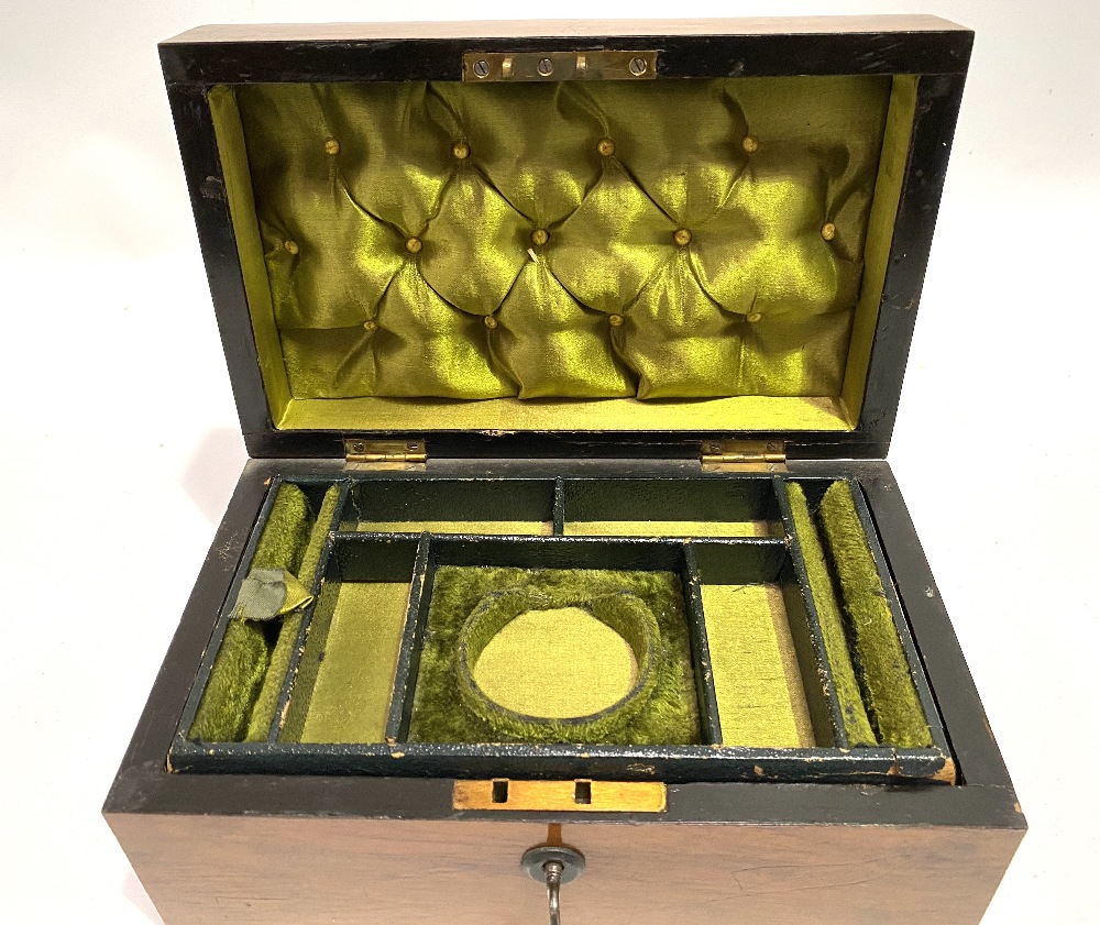 A Victorian walnut jewellery box with recessed handle to the lid, enclosing a fitted interior, width - Image 2 of 3