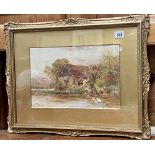 WALTER STUART LLOYD (1845-1959) Fishing By The Duck Pond Watercolour Signed 22.5 x 34cm