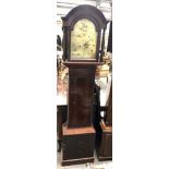 19th Century Cornish mahogany cased eight day long case clock, the 12in brass arched dial with