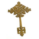 Ethiopian brass ceremonial cross, length 42.5cm.