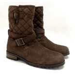 A pair of ladies Barbour brown suede and quilted boots, calf length, with zip fastening, size 40