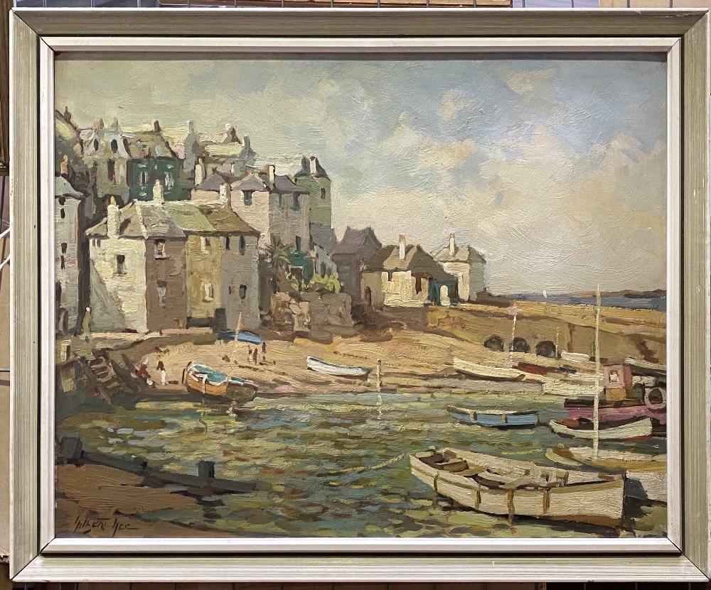GILBERT GEE St Ives Harbour Oil on board Signed 39.5 x 50cm