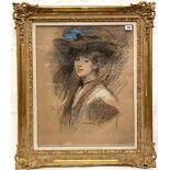 JOHN DA COSTA (1867-1931) A portrait of Lillie Da Costa Chalk and watercolour Signed and inscribed