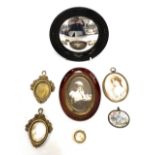 Miscellaneous items, to include a small ebony framed convex wall mirror, a pair of brass miniature