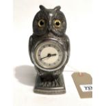 Novelty pewter cased timepiece in the form of an owl with glass inset eyes and with 1.75in dial,