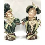 A pair of large German pottery busts modelled as a lady and gallant, the backs impressed W 2053 &