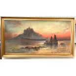 Sunset over St Michaels Mount Oil on canvas 44.5 x 90cm