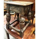 Oak joyned stool in Elizabethan style, height 48cm.