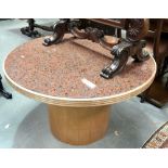 Art Deco style red and grey marble topped circular coffee table, diameter 90cm.