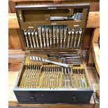 Mappin & Webb silver plate oak cased eight setting canteen of cutlery, width 44.5cm.