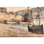 WILTON ROBERT LOCKWOOD (1862-1914) St Ives Harbour, Unloading On The Quay Watercolour