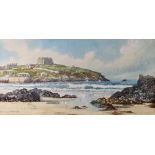 DOUGLAS HOUZEN PINDER (1886-1949) The Beach at Newquay Watercolour Signed 12.5 x 25cm
