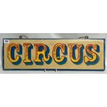 Large painted wooden circus sign 'CIRCUS', width 65cm
