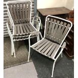 Set of four mid-Century tubular and slatted wood garden armchairs.