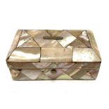 A mother of pearl hinge lidded trinket box, with pink velvet interior, width 7.5cm.