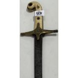 19th Century ivory handled Mameluke sword with etched blade & VR monogram, length 89cm