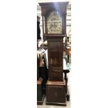 George III eight day long case clock, the brass arched 12in dial with strike silent dial, seconds