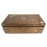 Victorian mahogany brass bound writing slope with brass recessed handles and with fitted interior,