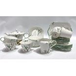 A Shelley part tea set, pattern No. 212880, comprising tea pot (AF), six tea cups, six saucers,