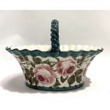 A rare 19th century Wemyss ware oval egg basket, painted with cabbage roses, impressed mark '