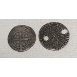 Edward IV halfgroat, Cantor Civitas, knot on bust (holed); together with an Edward I long cross