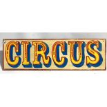 Large painted wooden circus sign 'CIRCUS', width 100cm