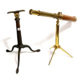 Wooden and lacquered brass three draw telescope on tripod stand by Watkins, Charing Cross, London;