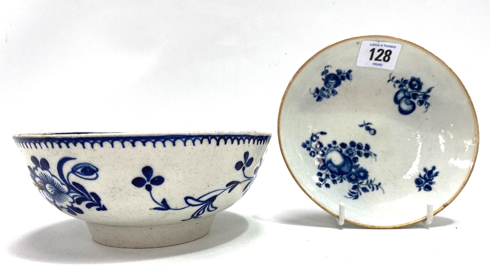 A late 18th century Worcester blue and white decorated dish, decorated with fruit and foliate