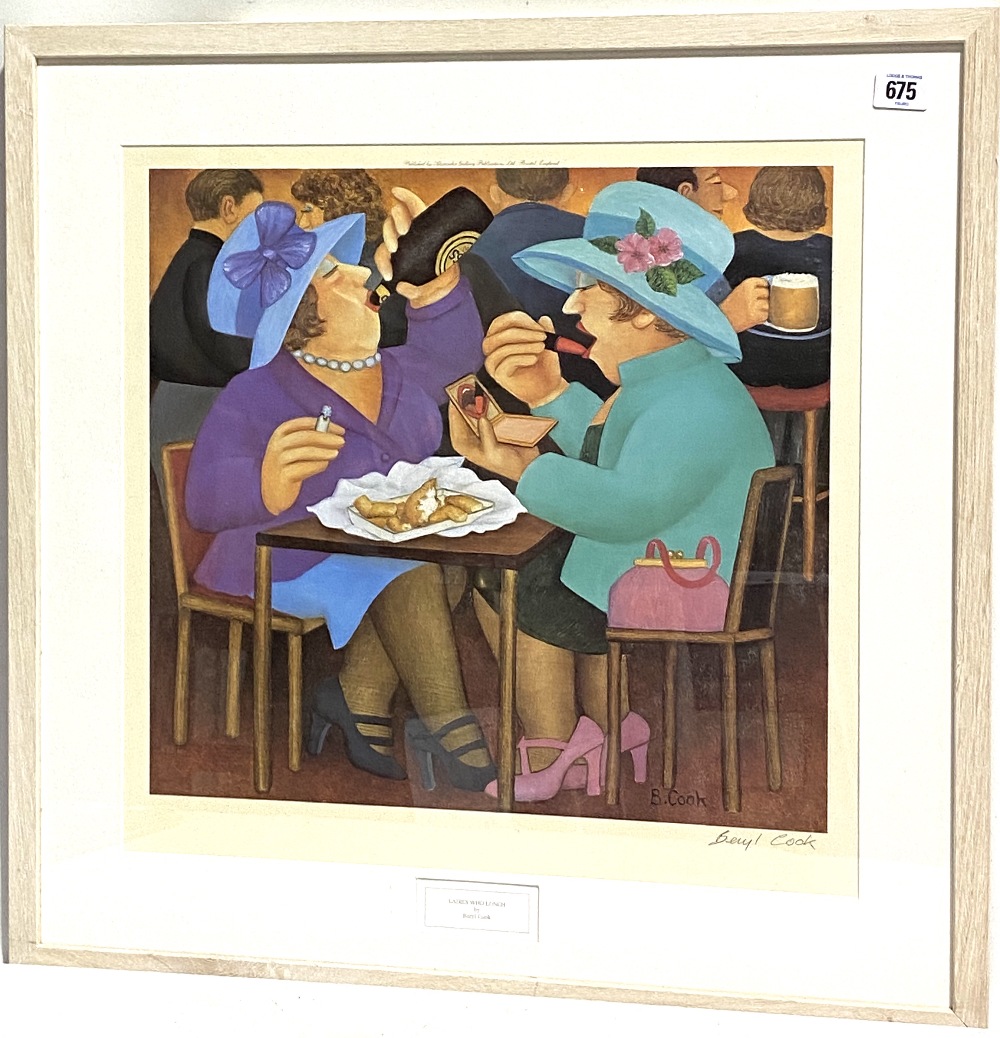 AFTER BERYL COOK 'Ladies Who Lunch' Colour print Signed in pencil by the artist Published by