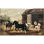 19th Century Naive School Working Horses At Harvest Time Oil on canvas 70 x 110.5cm