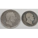 George III silver crown, 1819; together with a William IV half crown 1836