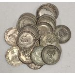 Quantity of British pre-1947 silver & .500 one shilling coins, weight 133g approx