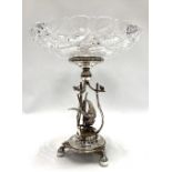 A Victorian silver plated tazza stand of Aesthetic design, the stem cast with a bird on a branch