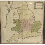 18th Century French hand coloured copper engraved map of England 'Le Carte d'Angleterre' 1754 52cm x