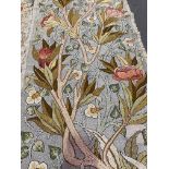 Antique silk embroidered, floral decorated panel, 125 x 45cm,