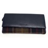 A ladies Barbour dark navy leather and tartan purse, 10 x 18.5cm, in original Barbour box