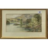 MALCOLM CROUSE A Highland Lake Watercolour Signed 17.5 x 34.5cm