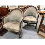 Pair of 19th Century mahogany framed upholstered tub chairs, width 66cm (both af).