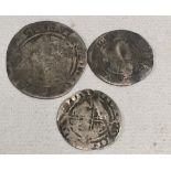 Three worn Elizabeth I coins, sixpence, & two groats