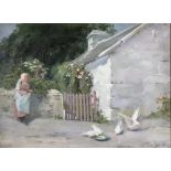 ROSA APPLETON (1800-1900) Feeding The Doves Oil on board 31 x 42cm