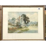 LOUIS MORTIMER (fl. 1900-1930) A Village High Street Watercolour Signed 25 x 35cm