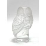 Lalique glass owl paperweight, signed to the base, height 9cm