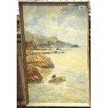 WILLIAM CASLEY (1853-1918) Low Tide On A Cornish Beach Watercolour Signed 64.5 x 39.5cm