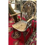 Elm seat Windsor elbow chair with wheel bars pierced splat.