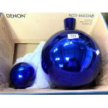 Two cobalt blue lustre glass witch balls.
