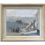 VERNON DE BEAUVOIR WARD (1905-1985) South Pier, Newlyn Oil on canvas Signed Inscribed 'Unloading