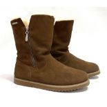 A pair of ladies Emu Australia waterproof brown suede boots, sheepskin lined, calf length, with