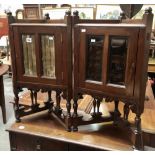 Pair of Edwardian mahogany small corner glazed cabinets, height 68cm.