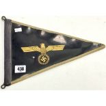 WWII Third Reich car pennant flag with embroidered eagle & Swastika to the centre, within