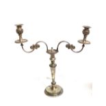 A 19th century silver plated two branch candelabrum, height 51cm.